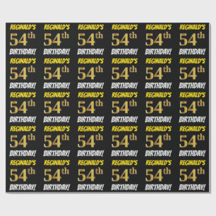 Black, Faux/Imitation Gold, "54th BIRTHDAY" Wrapping Paper