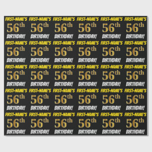Black, Faux/Imitation Gold, "56th BIRTHDAY" Wrapping Paper