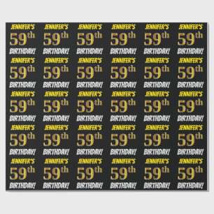 Black, Faux/Imitation Gold, "59th BIRTHDAY" Wrapping Paper