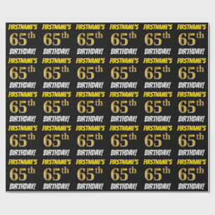 Black, Faux/Imitation Gold, "65th BIRTHDAY" Wrapping Paper