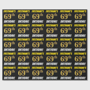Black, Faux/Imitation Gold, "69th BIRTHDAY" Wrapping Paper