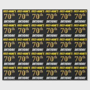 Black, Faux/Imitation Gold, "70th BIRTHDAY" Wrapping Paper