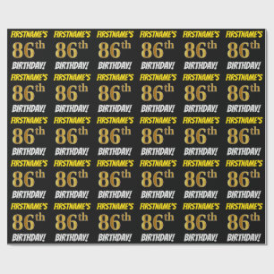 Black, Faux/Imitation Gold, "86th BIRTHDAY" Wrapping Paper