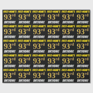 Black, Faux/Imitation Gold, "93rd BIRTHDAY" Wrapping Paper