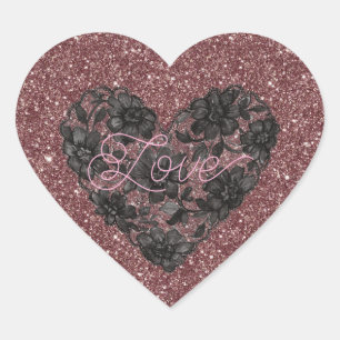 Black Faux Lace Heart Floral Heart Sticker