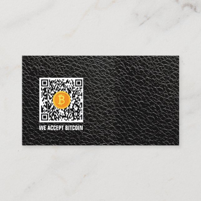 black faux Leather accept bitcoin modern Business Card (Front)