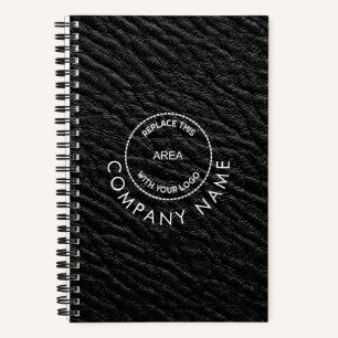 Black Faux Leather Company Name Logo QR Code Notebook