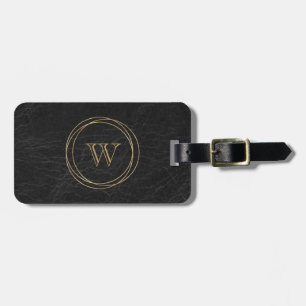 Black Faux Leather Gold Circles Monogram Luggage Tag