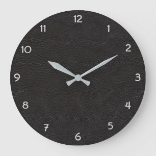 Black Faux Leather Large Clock
