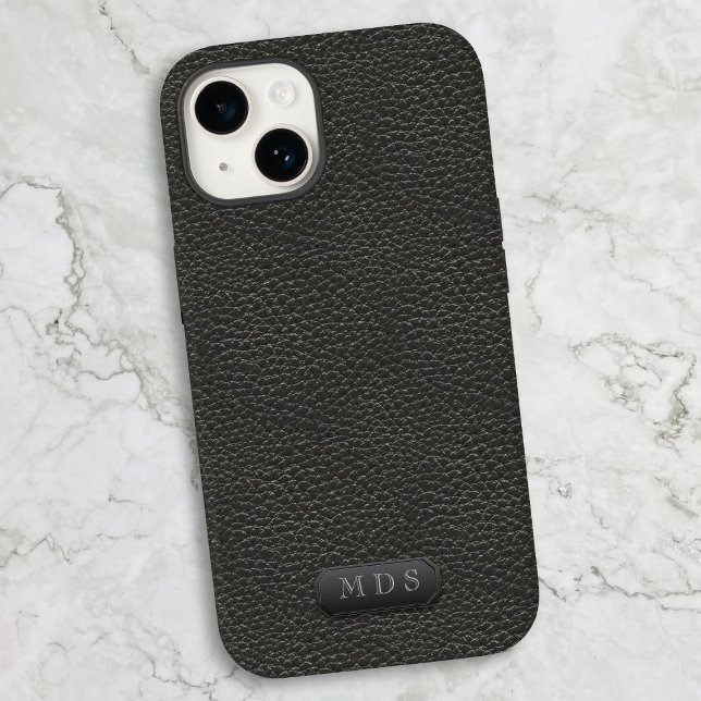 Black Faux Leather Look Classic Monogrammed Case-Mate iPhone Case (It's classic, it's timeless, it's the phone case of your dreams. Just add your initials)