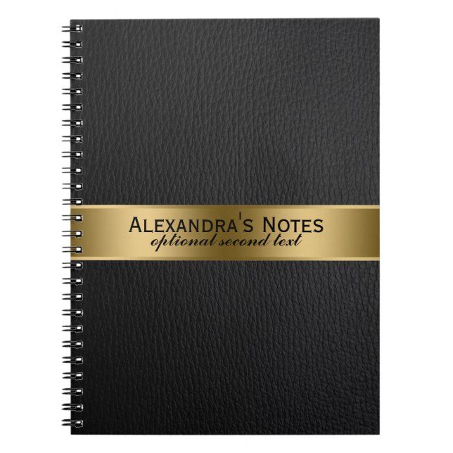 Black Faux Leather Look Gold Accents Notebook (Front)