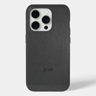 Black faux leather minimalistic design iPhone 15 pro case