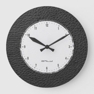 Black Faux Leather Print Large Clock