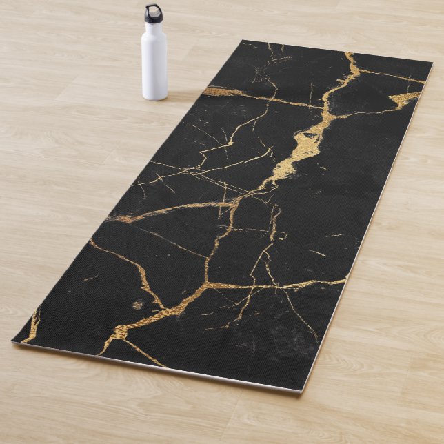 Black faux marble gold veins yoga mat (In Situ)
