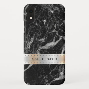 Black faux marble with metallic silver stripe Case-Mate iPhone case