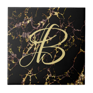 Black Faux Rusted Gold pattern Ceramic Tile