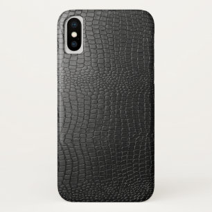 Black Faux Snakeskin Leather Pattern iPhone X Case