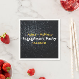 Black Faux Sparkle Engagement Party Paper Drink Napkin