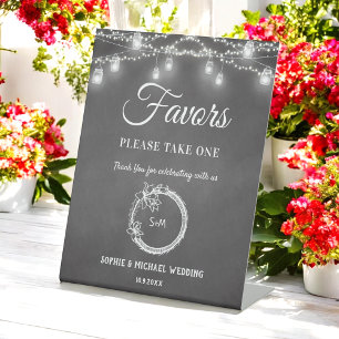 Black Favours Wedding Mason Jar String Lights Pedestal Sign