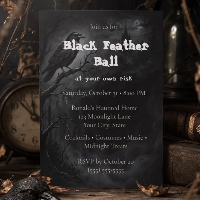 Black Feather Masquerade Halloween Invitation (Creator Uploaded)