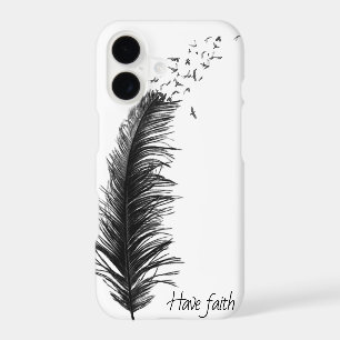 black feather with flying birds