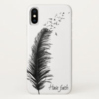 black feather with flying birds