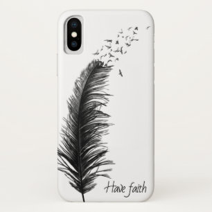 black feather with flying birds iPhone x case
