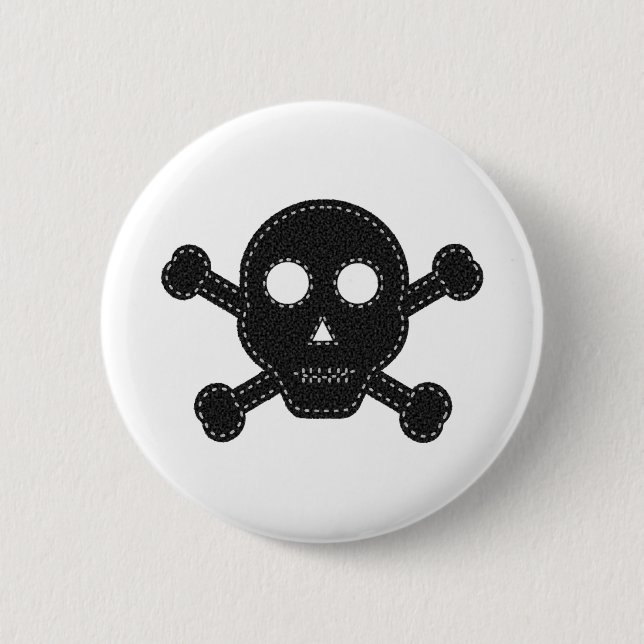 Black Felt Skull 6 Cm Round Badge (Front)