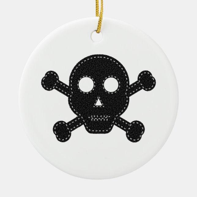 Black Felt Skull Ceramic Ornament (Front)