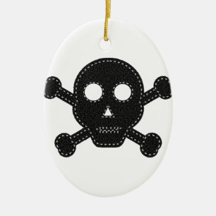 Black Felt Skull Ceramic Ornament