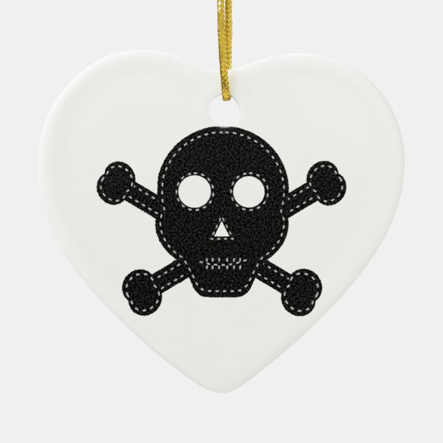 Black Felt Skull Ceramic Ornament (Front)