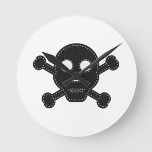 Black Felt Skull Round Clock