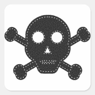 Black Felt Skull Square Sticker