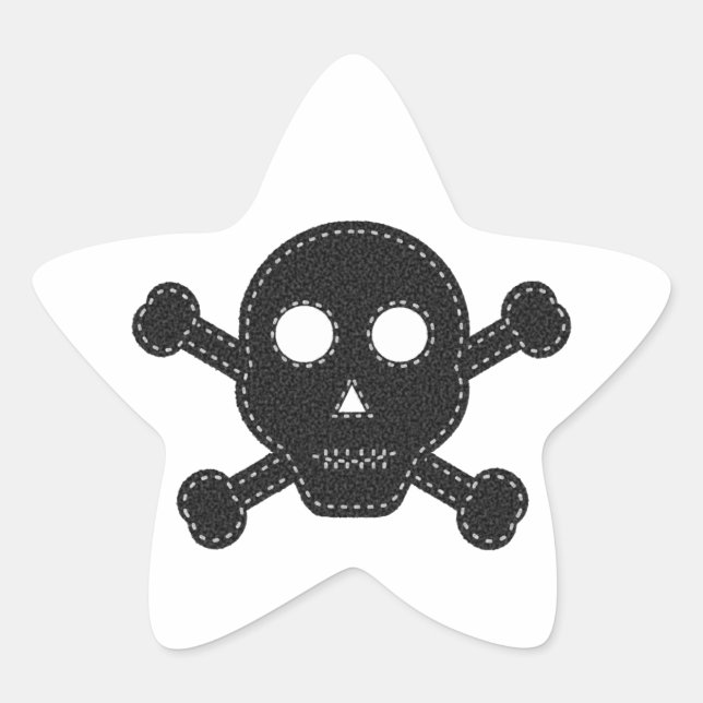 Black Felt Skull Star Sticker (Front)