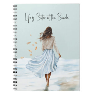 Black Female Blue Skirt Beach Notebook