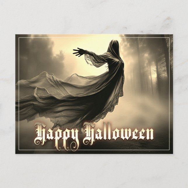 Black Female Ghost in Hellscape - Halloween Holiday Postcard (Front)