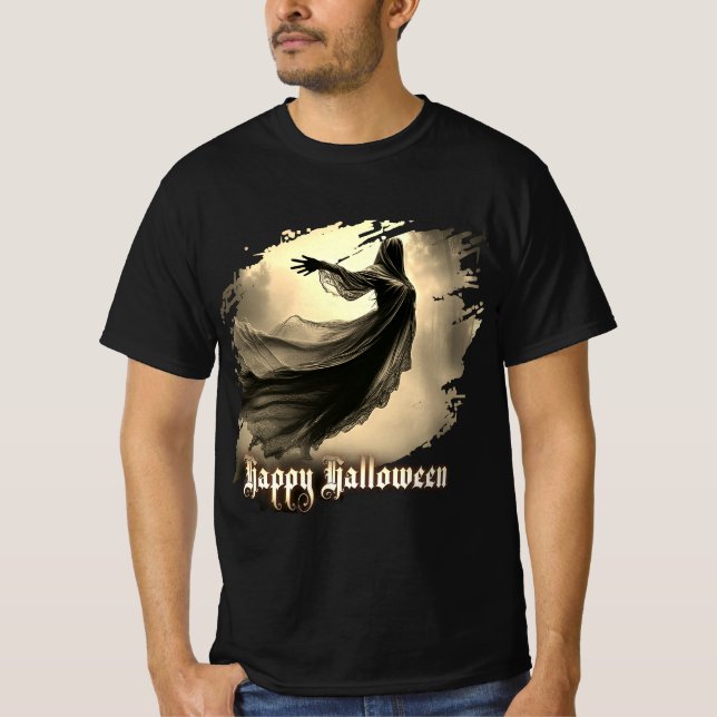 Black Female Ghost in Hellscape - Halloween T-Shirt (Front)