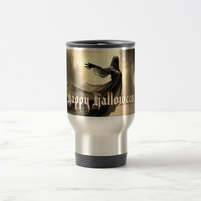 Black Female Ghost in Hellscape - Halloween Travel Mug (Center)