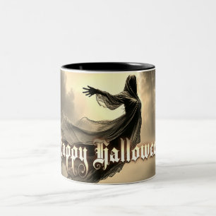Black Female Ghost in Hellscape - Halloween Two-Tone Coffee Mug