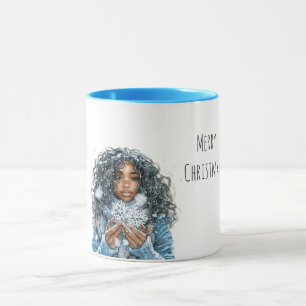 Black Female Snowflake Christmas Mug