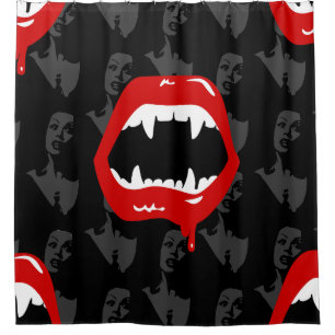 black female vampire fangs spooky halloween shower curtain