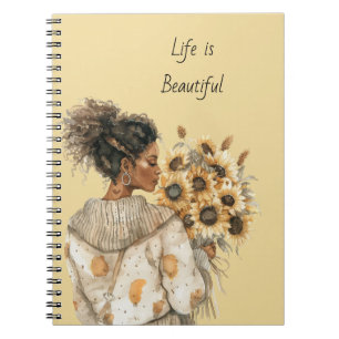 Black Female Yellow Sunflowers Notebook