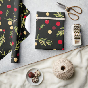 Black Festive Christmas Patterns Wrapping Paper