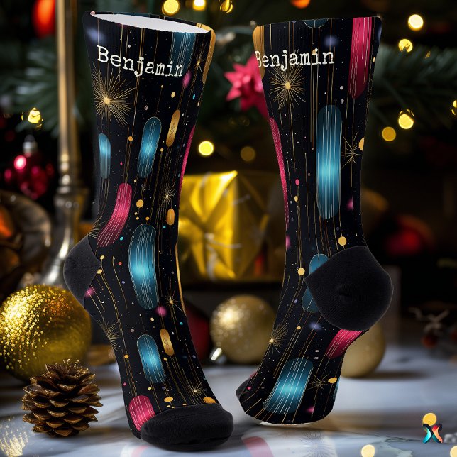 Black Festive Socks with Radiant Star Patterns (Creator Uploaded)
