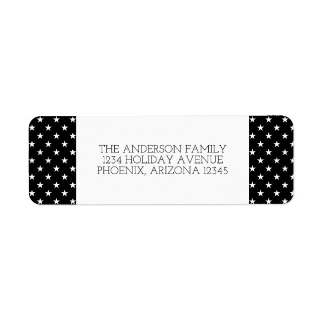 Black Festive Stars Holiday Address Labels (Front)