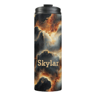 Black Fiery Marble Personalised Thermal Tumbler