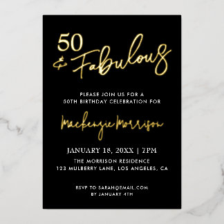 Black Fifty and Fabulous Script Birthday