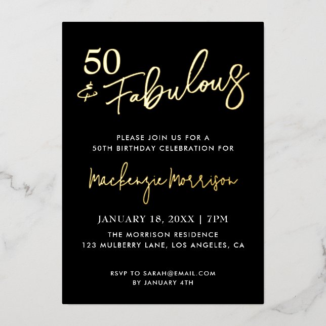 Black Fifty and Fabulous Script Birthday (Front)