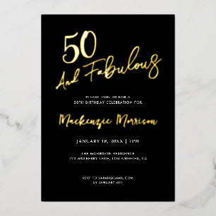 Black Fifty and Fabulous Script Birthday Party