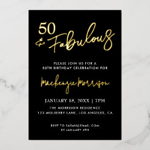 Black Fifty and Fabulous Script Birthday Party